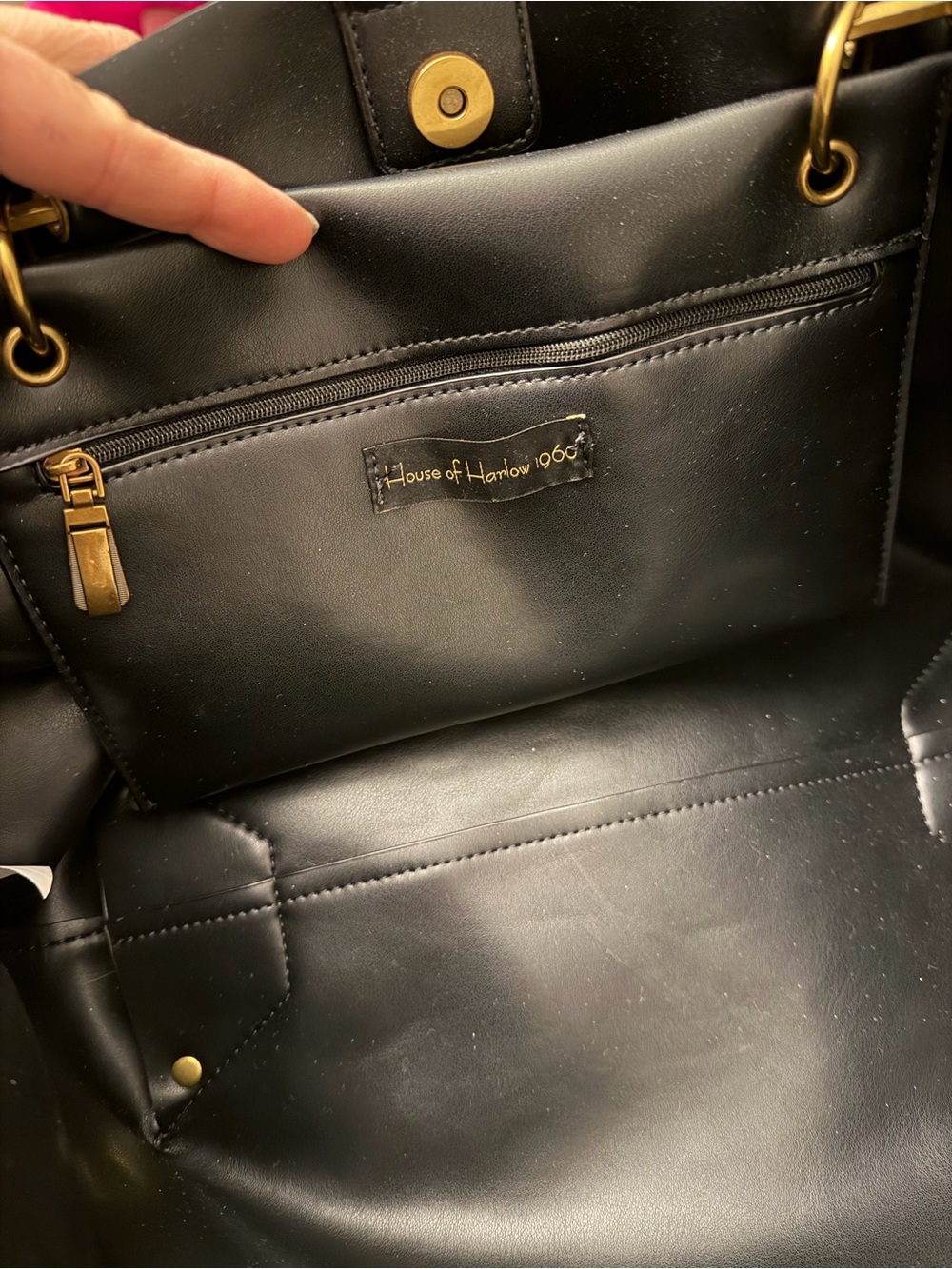 House of Harlow 1960 Black faux Suede Shoulder Bag with Gold Hardware - Picture 4 of 9